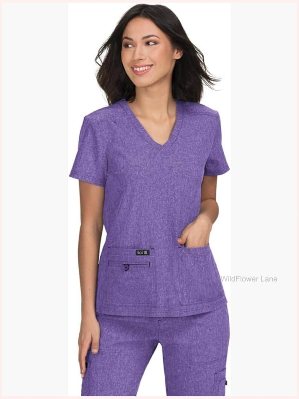 V-Neck Scrub Top with 4 Pockets, ID Bungee Loop, Moisture-Wicking